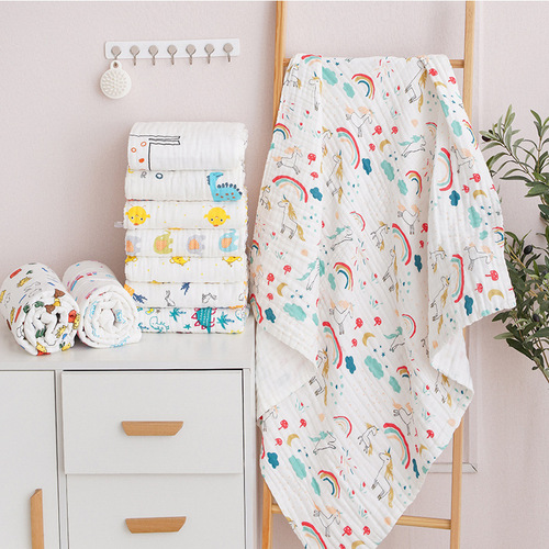 Cross-border high-density six-layer gauze bath towel children's blanket 110*110 soft absorbent baby children's baby cover blanket towel