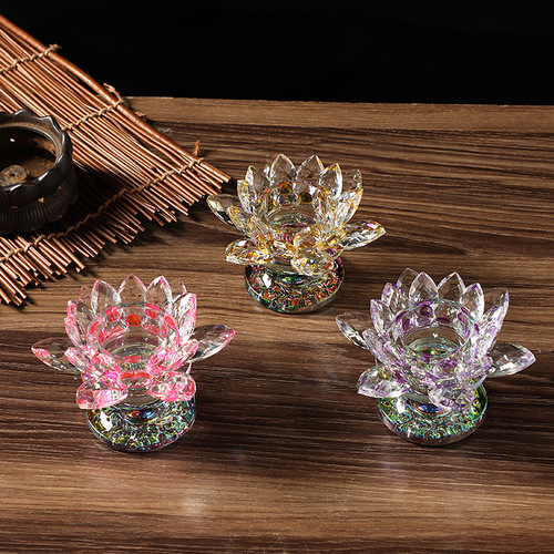 Chinese style tall crystal lotus butter lamp for Buddha white crystal lotus candle lamp holder home Buddhist hall lamp decoration