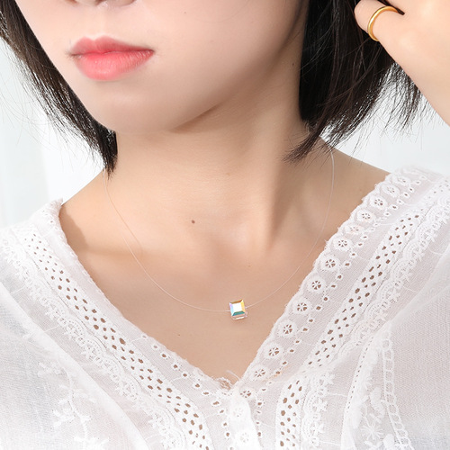Yun Xiaoshu S925 sterling silver necklace transparent fishing line shell beads zircon pendant female small fresh clavicle chain manufacturer wholesale