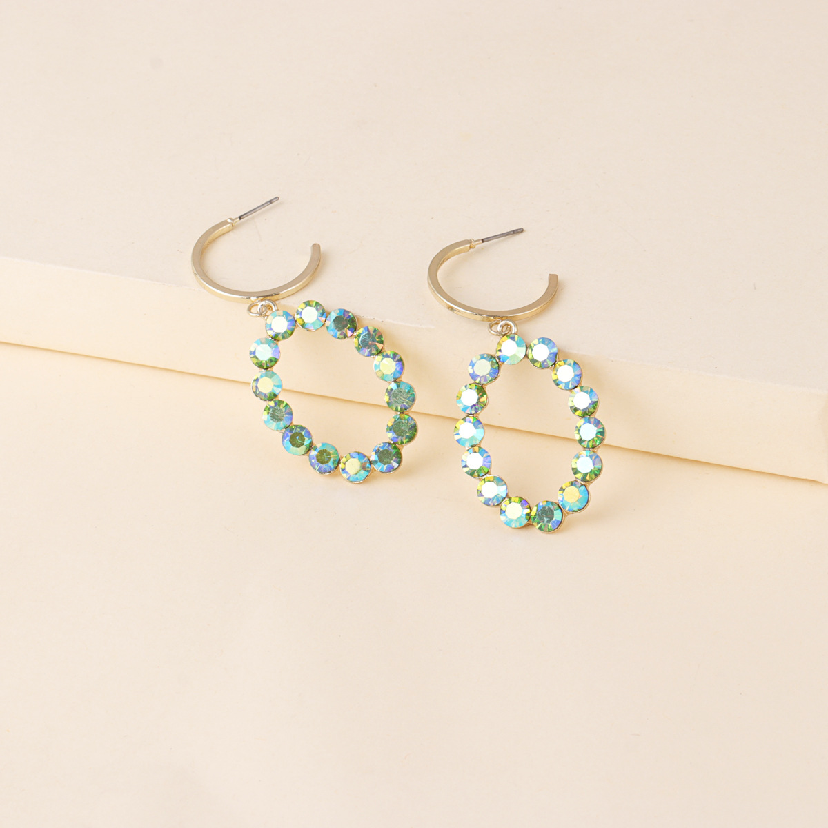 Korean New Fashion Wild Full Diamond Oval Artificial Water Geometric Star Earrings display picture 9