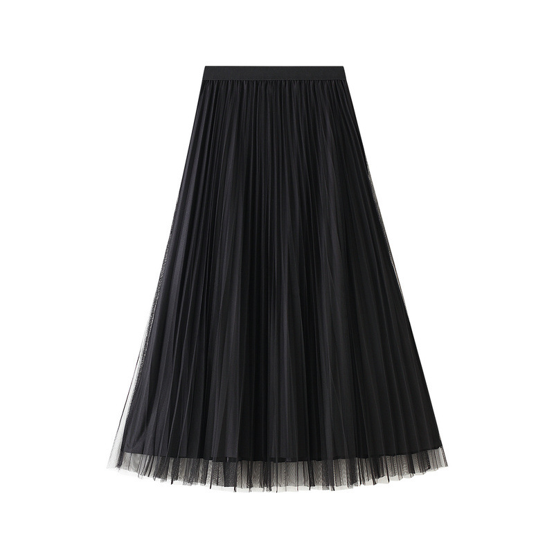 Mid-Length High Waist Pleated Yarn Skirt in Skirts