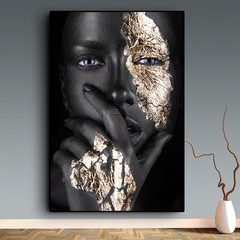 African Black Gold Woman Decorative Painting, Artist Portrait Photography, Study Room Bedroom Wall Art, Framed Canvas, Direct Manufacturer Supply
