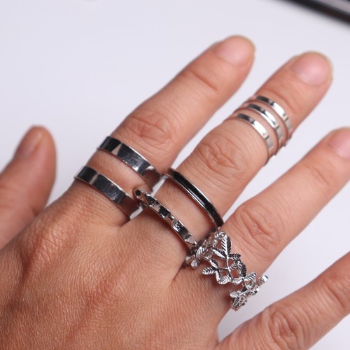 D012 Fashion Plain Leaf Rivet Ring Set of Four Personal Cool Wind Open Adjustable Index Ring