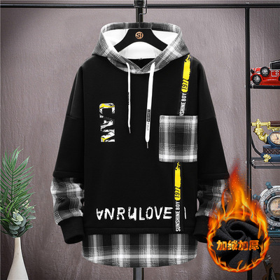 加绒加厚男卫衣中青年连帽宽松外套冬季新款男士休闲运动打底衫