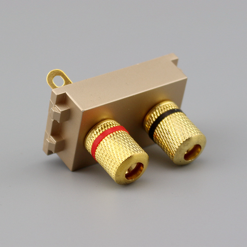 香槟色128型双头音频音响插座接线柱插座模块 86面板音响接线模块