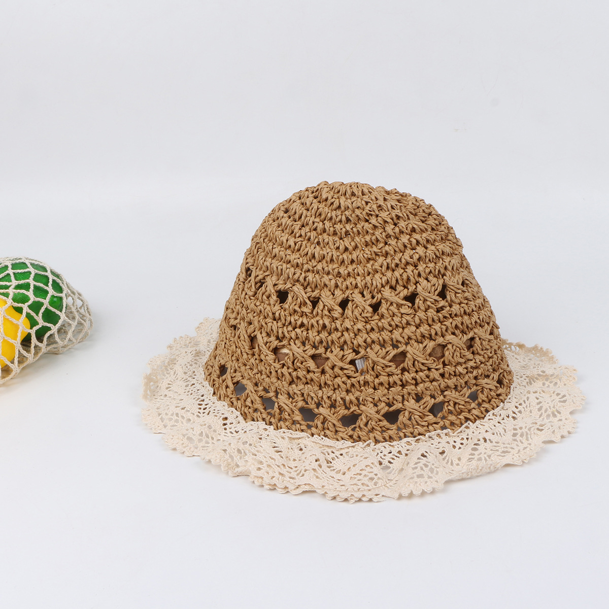 Dentelle Bord Dôme Crochet À La Main Chapeau De Paille Bébé Coupe-vent Ceinture Pliable Chapeau De Soleil Enfants En Plein Air Chapeau De Paille Soleil Nihaojewelry En Gros display picture 5