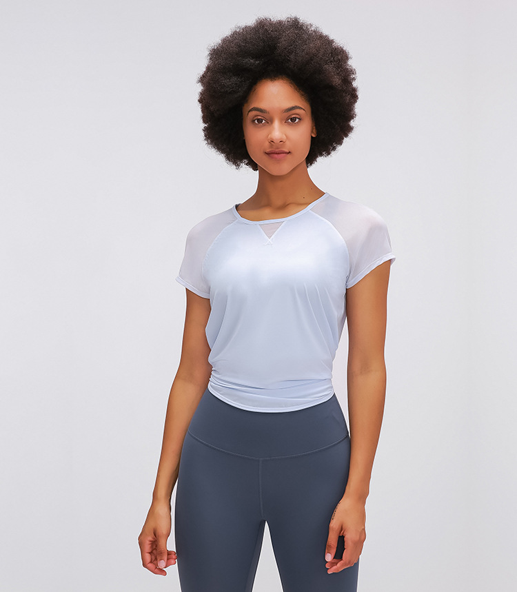 solid color back waist tie short-sleeved yoga top NSDQF127345