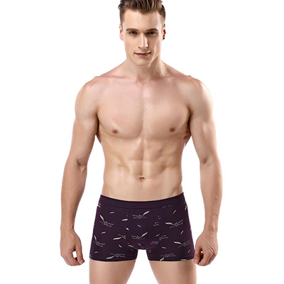 印花纯棉男内裤 纯棉U凸平角内裤中腰内裤3D男士印花四角内裤批发