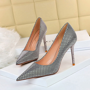 6189-1 han edition sexy show thin metal party with high heel with shallow pointed mouth shining sequins cloth women's sh