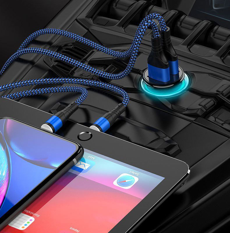 Car Mobile Phone Charger Fast Charging Head Transparent Business Car Charger Pd25W Converter Dual USB Flash Charging Cigarette Lighter