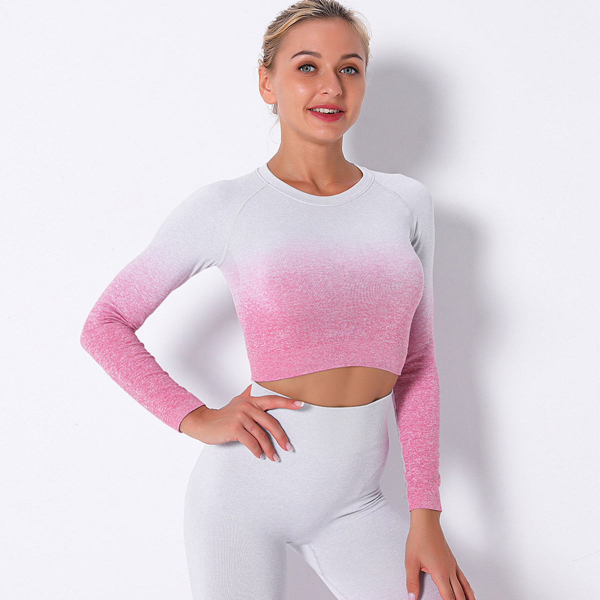 seamless knitted long-sleeved hang-dye gradient elastic sports clothing NSNS10708