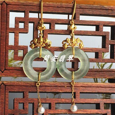 Jane ANN Emerald customized 18K Ice Circle Emerald Earrings Pearl Set ear hook Female models