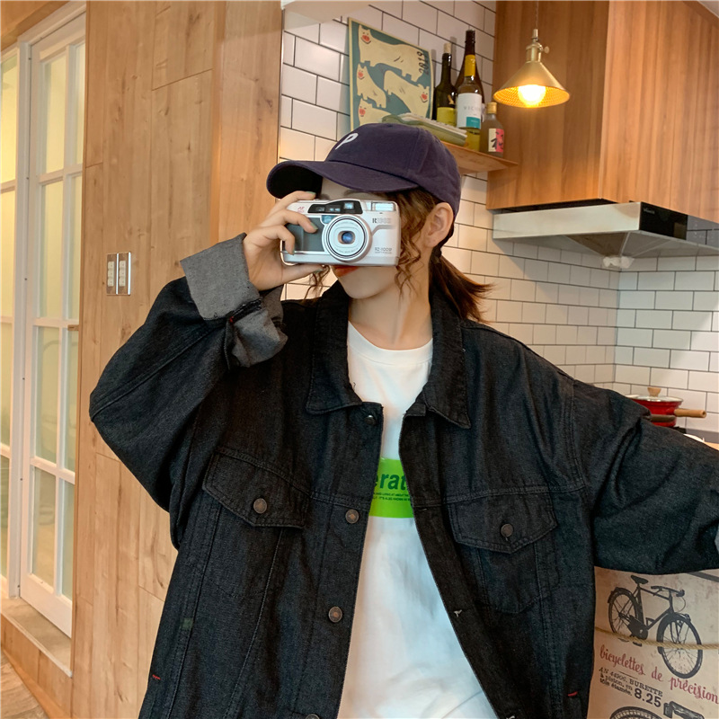 Neuheiten Frühjahr/Herbst 2022: Trendige, lockere Oversize-Jeansjacke im BF-Style mit langen Ärmeln im Retro-Look für Damen_voghion.com