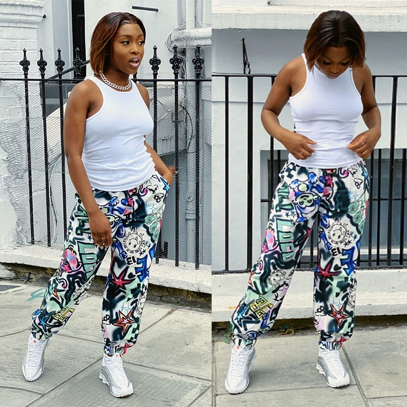 G8054 2020 Европа и США трансграничные осенне-зимние новые женские повседневные спортивные штаны с принтом в виде граффити и импрессионистов