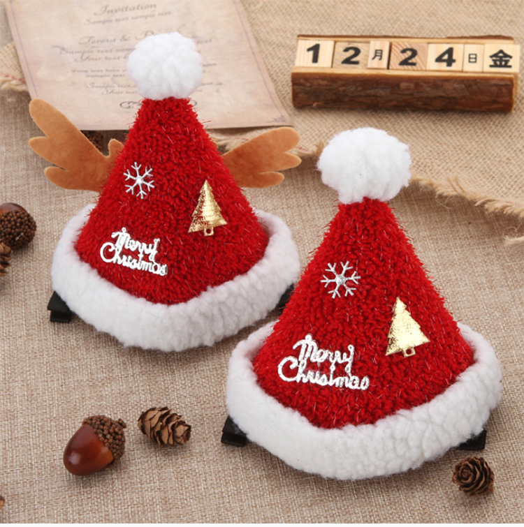 New Barrettes Cute Christmas Hat Plush Bonnet Shengjingpai Dress Up Duckbill Clip Hair Clip Headdress display picture 1