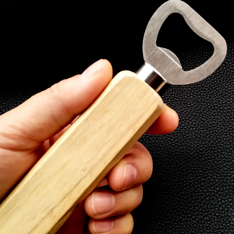 木柄啤酒开瓶器木质啤酒开瓶器实木啤酒不锈钢啤酒开瓶器可印logo