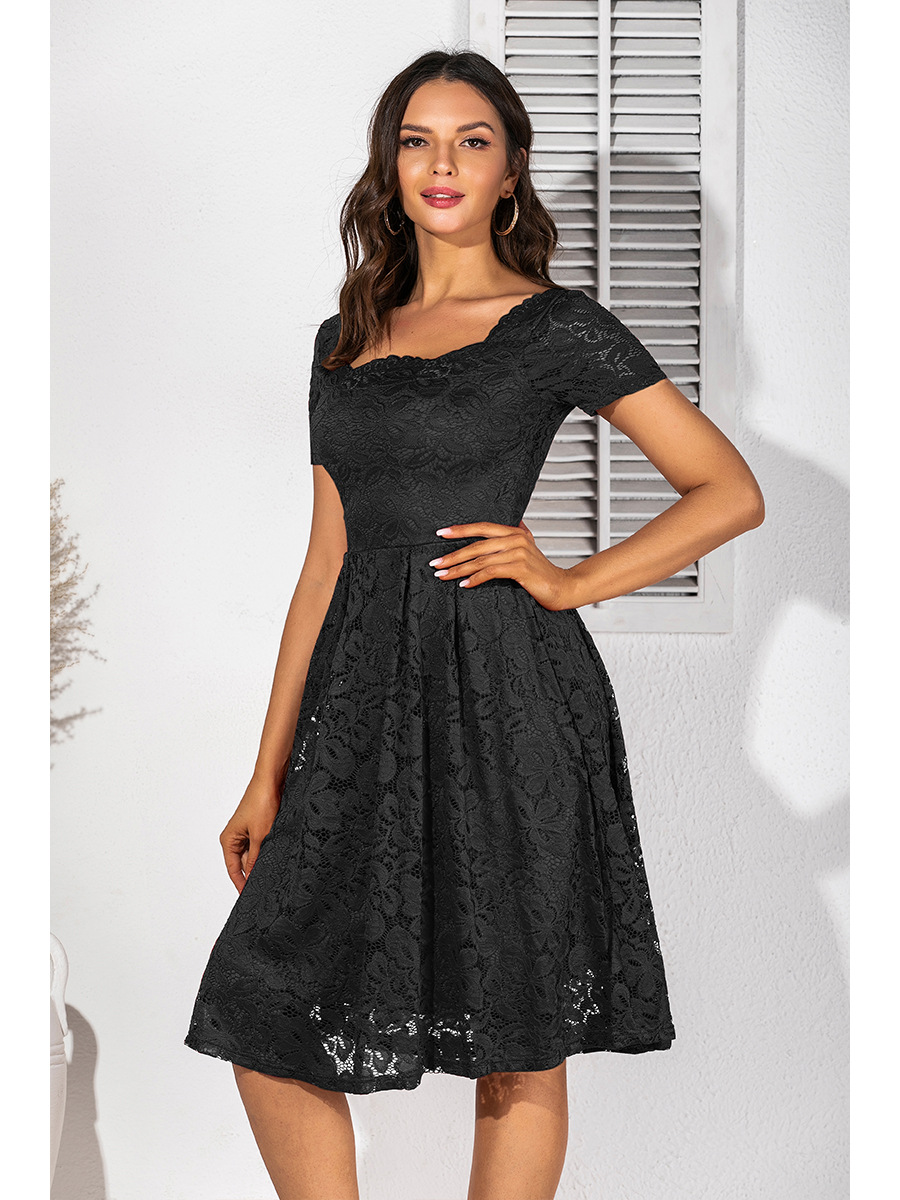   black sexy hollow lace dress   NSAL2921
