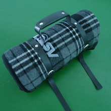 厂家定制印花双面绒毯子携式PU皮质提手旅行毯 野餐垫