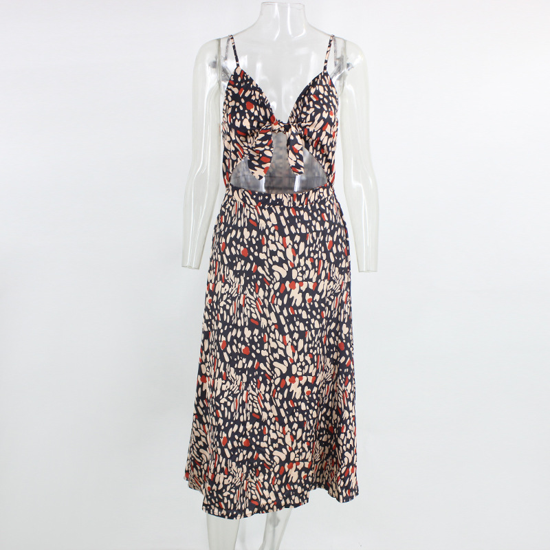 sexy sling wrapped chest bow spotted print dress NSYI10512