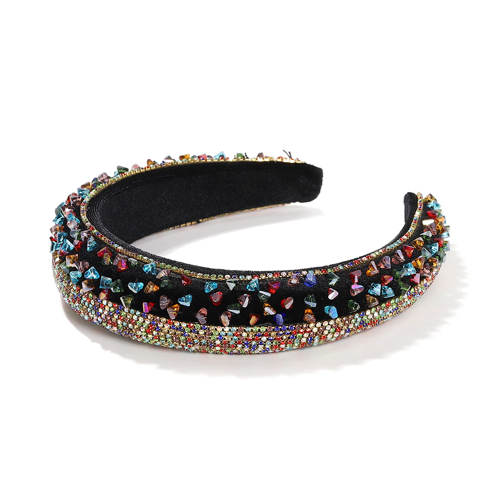 Fashion High-level Trendy Rhinestone Sponge Widened And Thickened Baroque Two-color Headband display picture 9