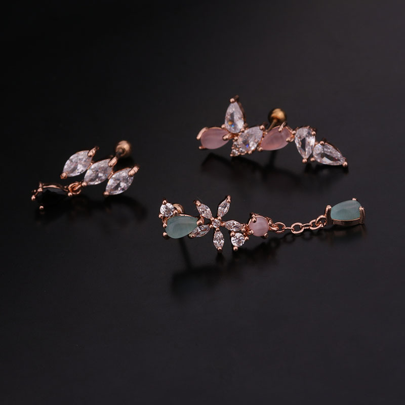 Ear Cartilage Rings & Studs Flower 316 Stainless Steel  Copper Inlaid Zircon Zircon display picture 5