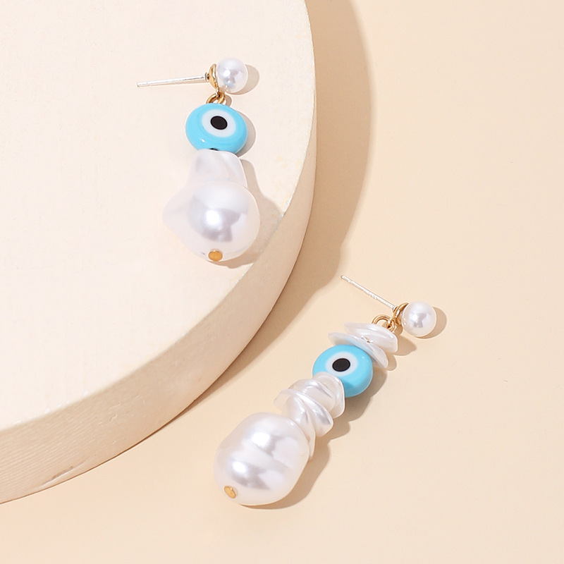6g Weight No Inlaid Inlay Material Earrings Classification Wedding, Travel, Birthday, Festival Occasion Women'S Gender Devil's Eye Tassel Pearl Asymmetrical Earrings 2
