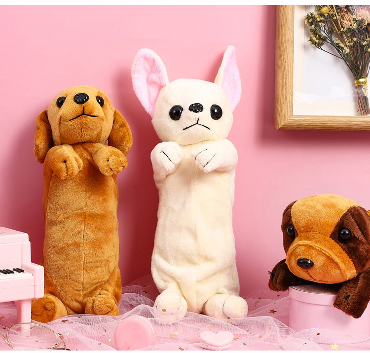 Animal, Cartoon Pattern Cute Cartoon Plush Large Capacity Doll Zipper Stationery Box