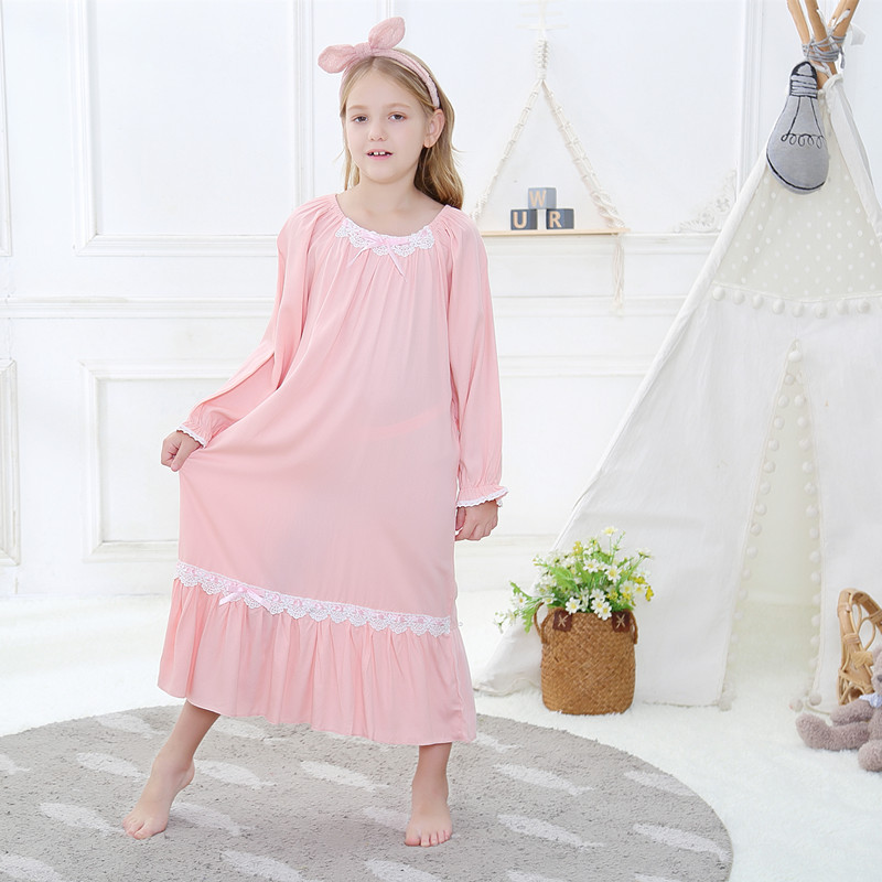 New long-sleeved, super soft pink cotton and silk long princess-style nightgown/pajamas/loungewear that can be worn outside.