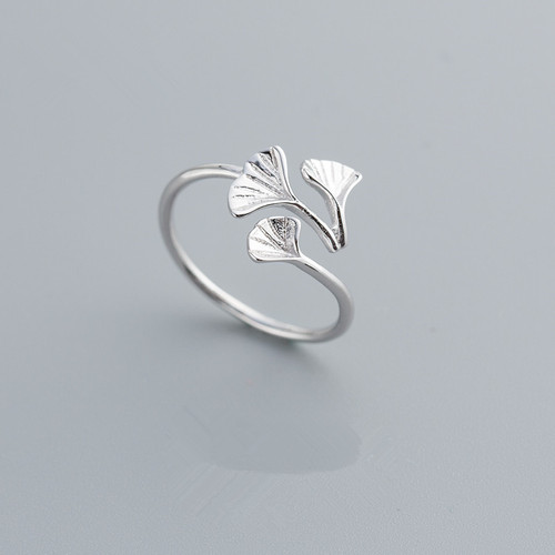 Ginkgo silver-plated ring for women Japanese and Korean literary and artistic fresh plain silver open student bestie index finger ring