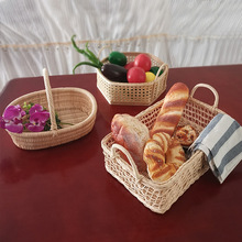 印尼白藤编织双耳篮子手工水果篮烘焙面包早餐食物托盘收纳篮家用