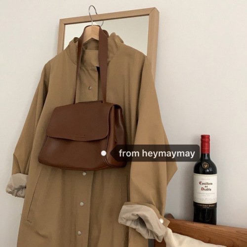 Rich dark brown Korean ins new  autumn and winter flip bag temperament commuter pu bag women's single shoulder crossbody bag trendy