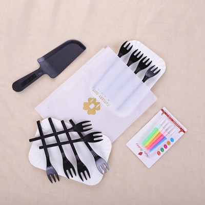 生日蛋糕餐具叉勺套装塑料一次性蛋糕刀叉盘烘焙 套装刀叉碟 组合