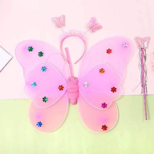 Factory direct sales sequin butterfly wings three-piece set double angel wings children's set children's performance props