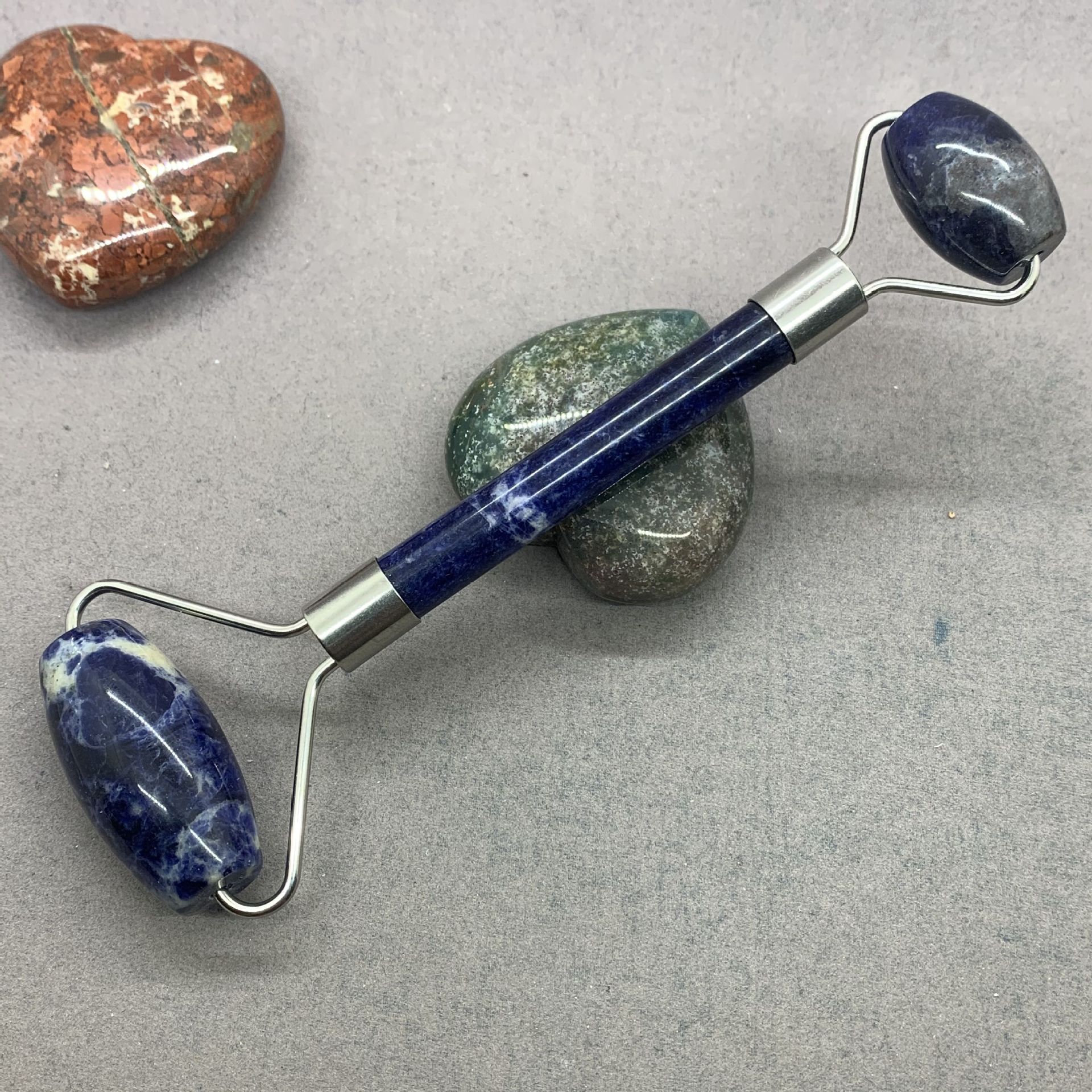 Piedra natural de doble cabeza rodillo de masaje palo amatista rosa cristal flor verde Aventurina azul patrón azul arena oro arena amarillo Ojo de Tigre