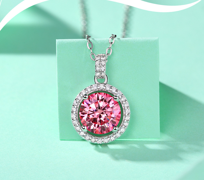 Luxurious Round Sterling Silver Moissanite Pendant Necklace In Bulk display picture 2