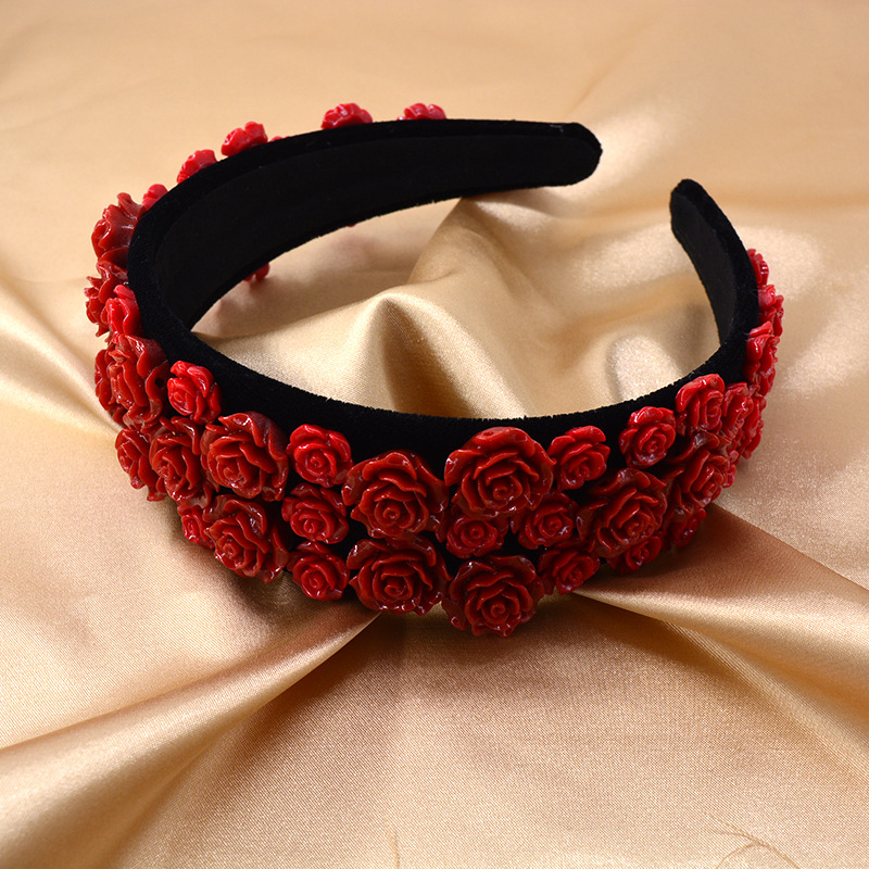 Korean Fashion  New Red Rose Retro  Color Ceramic Cheap  Headband  Nihaojewelry Wholesale display picture 4