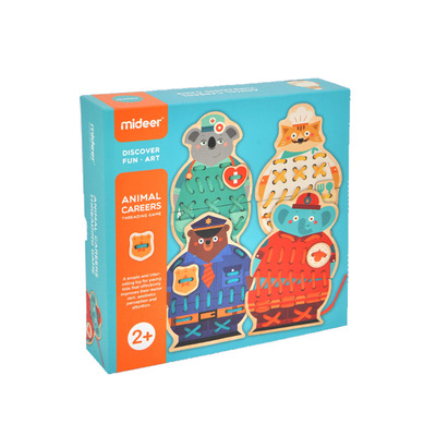 mideer弥鹿动物职业穿绳游戏儿童反复系带打结板益智动手训练玩具|ms