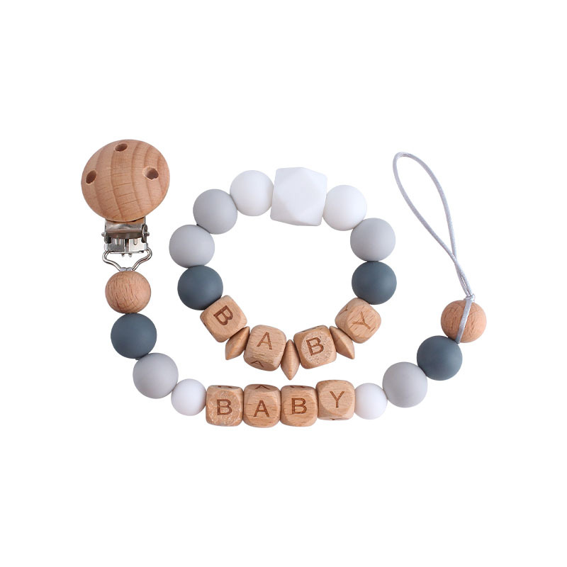 Bebé haya chupete clip grande octogonal silicona juguete mordedor personalizable bebé nombre pulsera chupete cadena traje