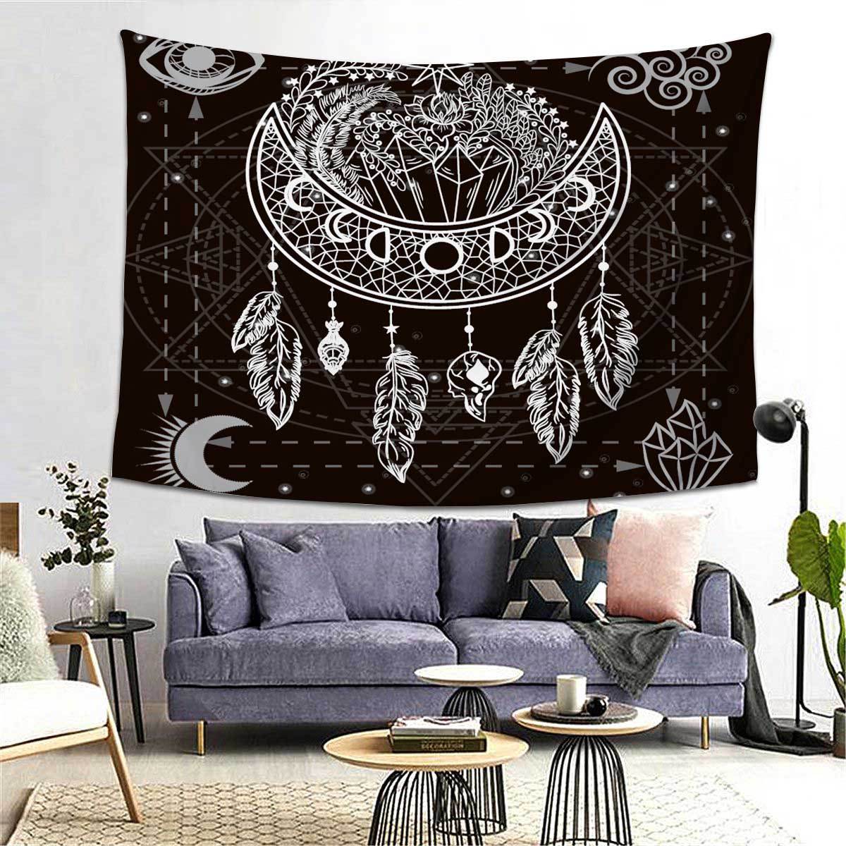 定制欧美捕梦网羽毛挂毯挂布背景布 ins卧室房间装饰布挂毯