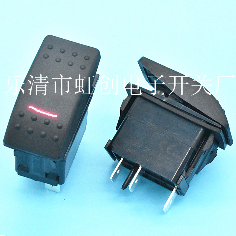 透明红带灯游艇开关 房车汽车改装三脚带灯开关 汽车改装船型开关