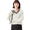 Fashion Korean long sleeve Pullover color contrast top