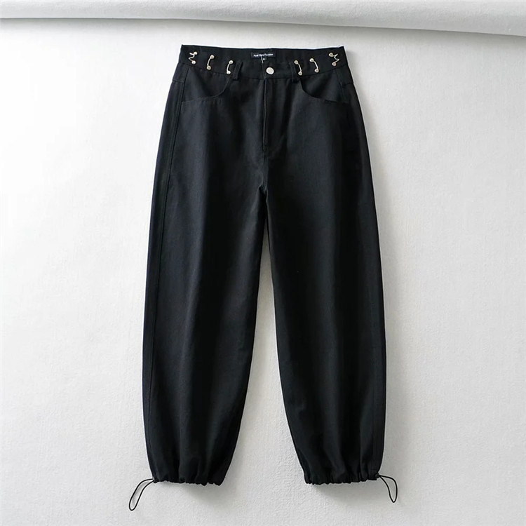 fashion drawstring high waist slim trousers NSLD14760