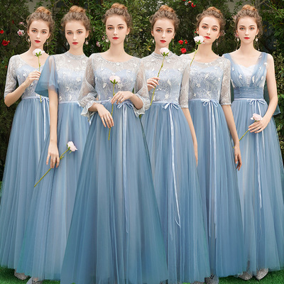 Blue wedding dress evening dress bridesmaid group dress Changsen sister dress birthday party student graduation dress