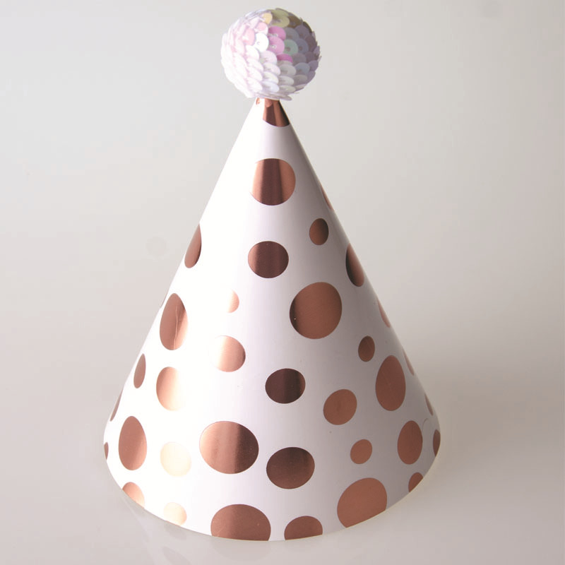 货号：M004    品名：圆点粉色金白亮片球生日帽