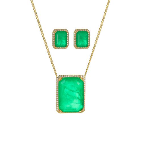 Zhuang Shengsheng Jewelry Hot Sale Ins-style European and American Fashion Trendy Minimalist Layered Necklace Simulated Emerald Set