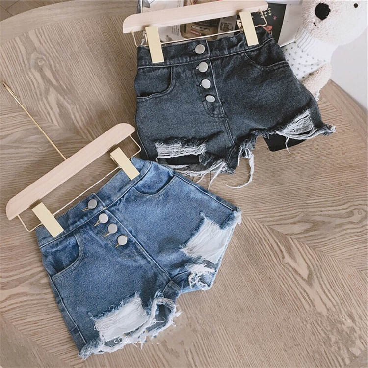 Children's frayed denim shorts, summer m...