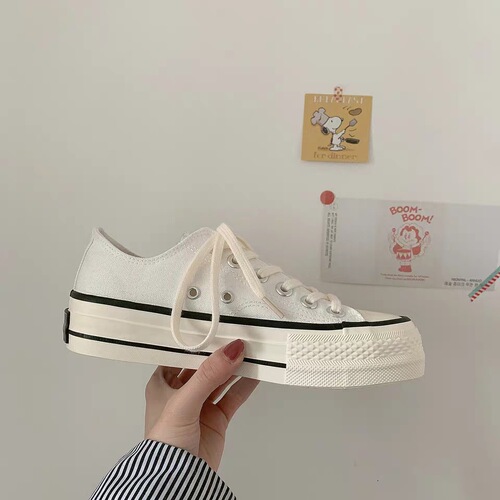  spring new women's shoes vulcanized low-cut thick-soled canvas shoes ins versatile trendy heightening small white sneakers wholesale