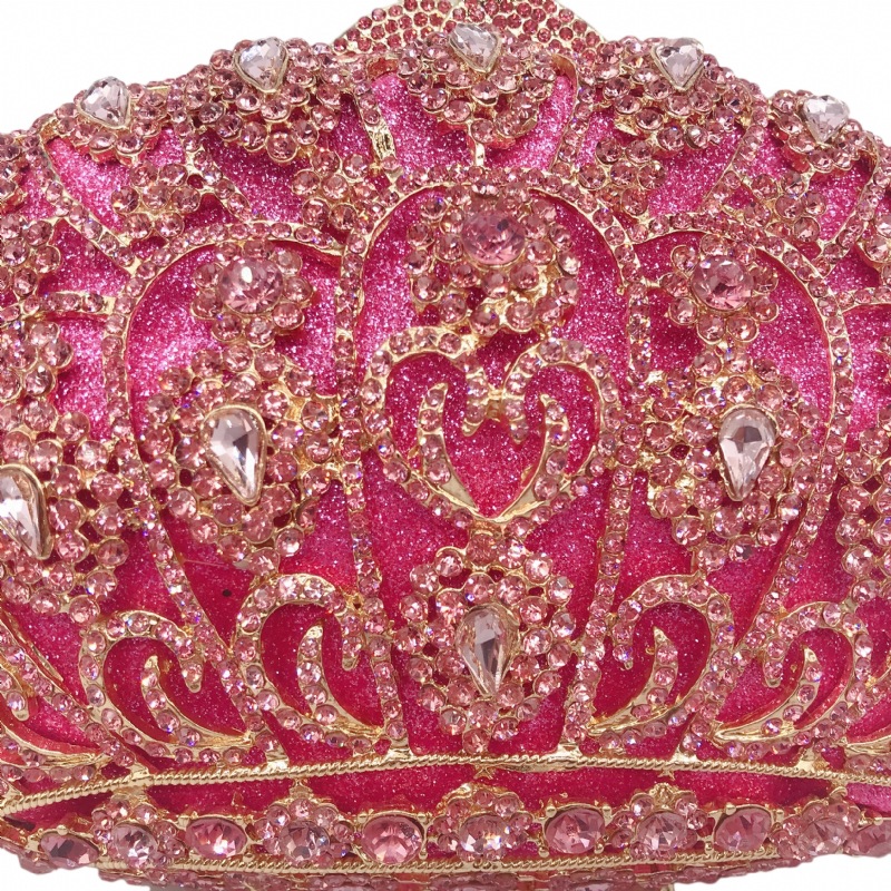 Túi clutch dạ tiệc nữ đính đá kim cương đỏ hình vương miện, xách tay hoặc đeo chéo 20x7x13 cm — Màu đỏ, Màu hồng chi tiết 27