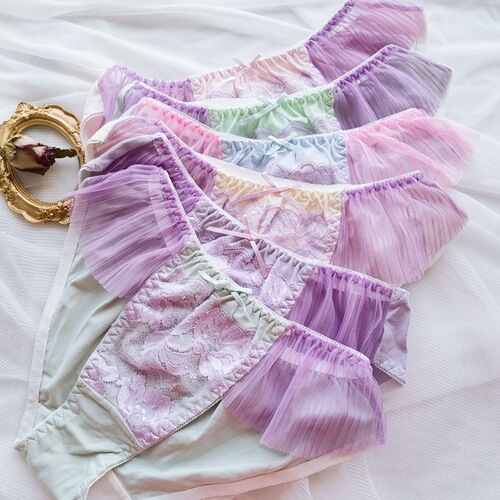 Japanese style cotton pleated fly edge women's underwear cute triangle underwear bow tie underwear blue cotton girl underwear wholesale 