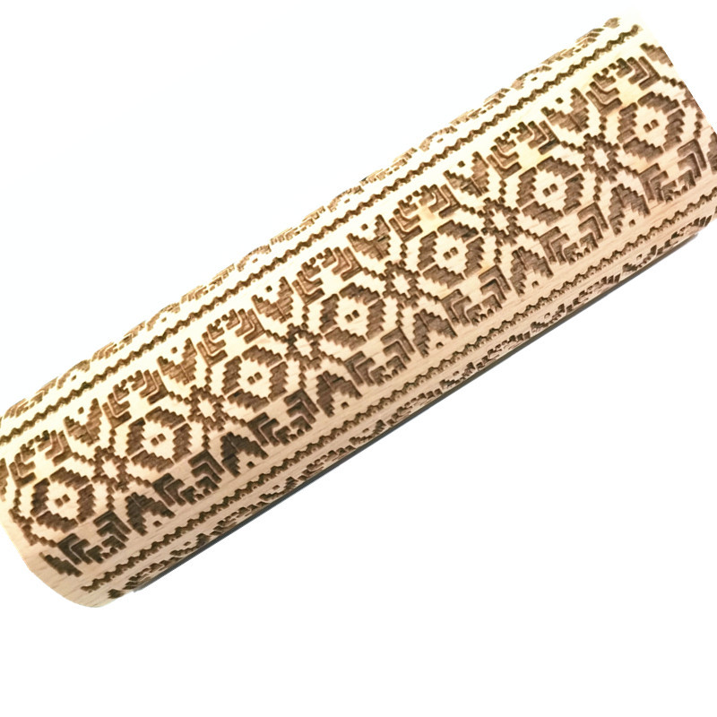 Madera Rolling pin haya grabado láser impresión Rolling pin relieve Rolling pin cuero Navidad fondant galleta presionando palo